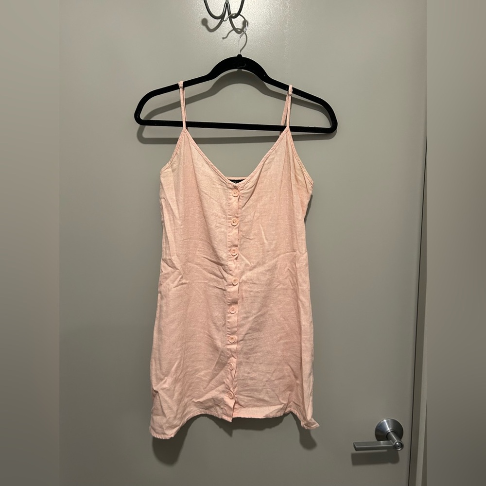 Pink Linen Front Button Mini Sundress Size Small From Forever 21